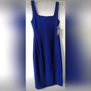 NWT, Shinestar Ponte Square Neck Bodycon Lined Sleeveless Midi Dress. Size Small